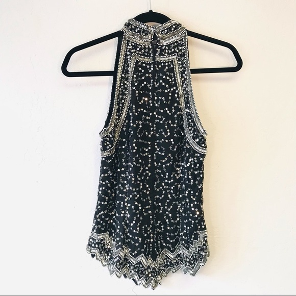 Vintage Sequin Beaded Bedazzled Choker Neck Silk Blouse Small - Picture 8 of 10